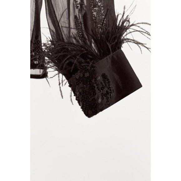 ZARA SEMI-SHEER SEQUIN FEATHER BLOUSE - Picture 8 of 8